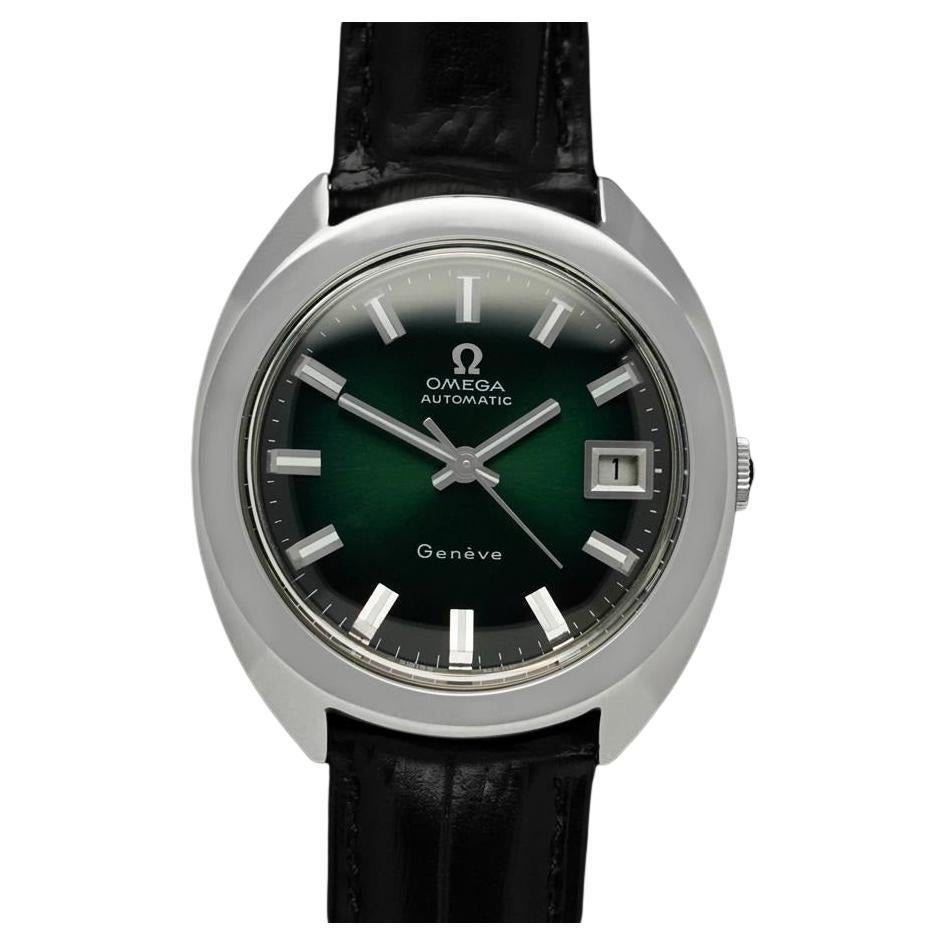 1969 Omega Geneve Vintage Mens Large 37mm Cal. 565 Watch with Emerald Green Dial For Sale