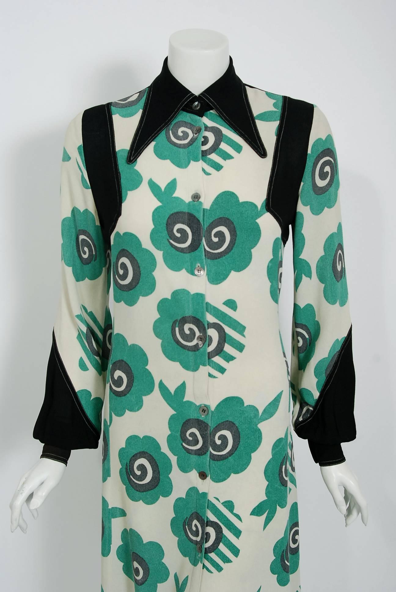 Sensational Ossie Clark 'Candy Flower' print documented dress dating back to his 1969 collection. English fashion designer, Raymond Ossie Clark, was a leading light in the London 
