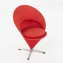 1969 Pair of Verner Panton for Plus Linje Cone Side Chairs in Red Fabric