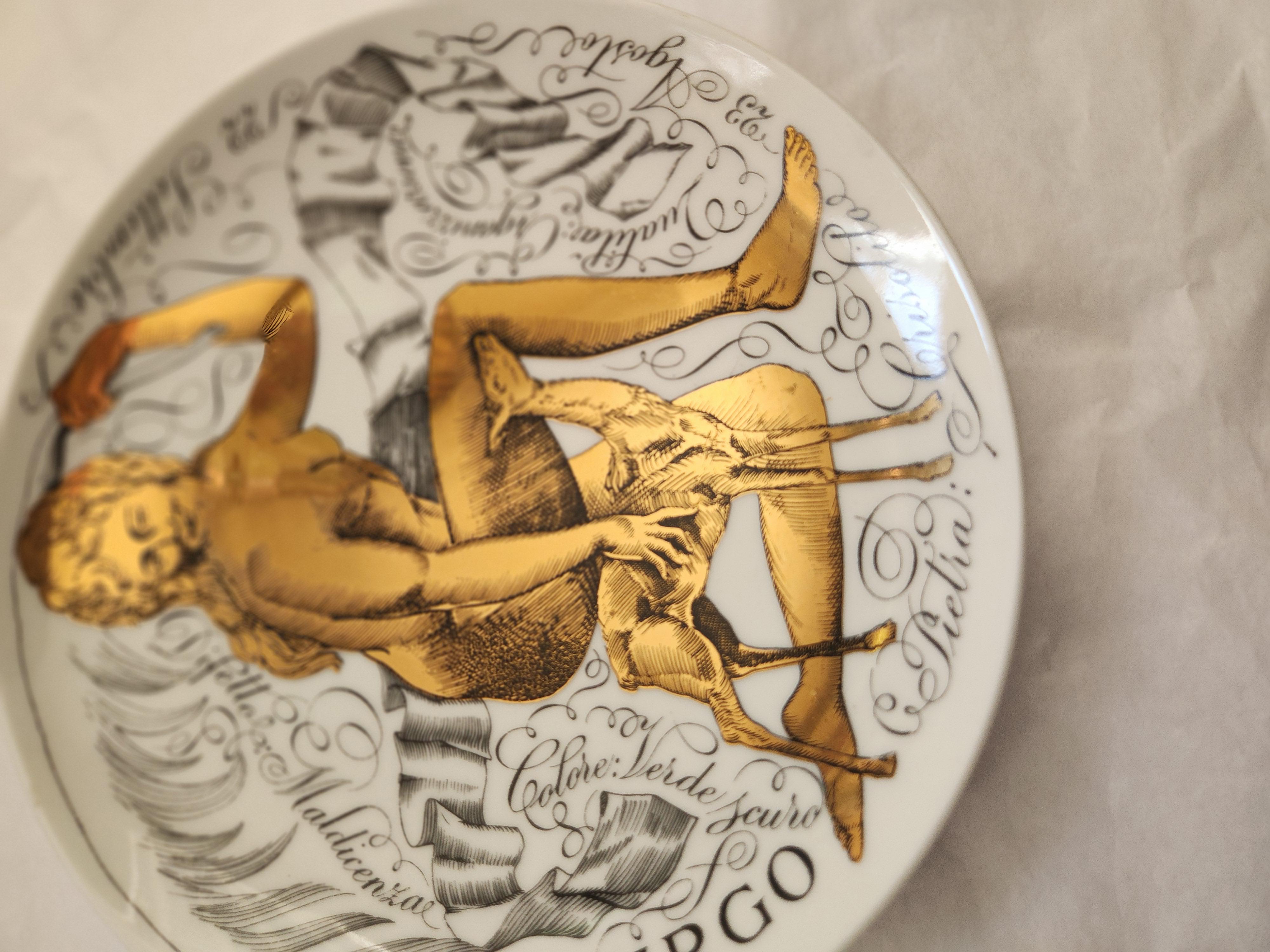 Mid-Century Modern 1969 Piero Fornasetti Zodiac Porcelain Plate, Virgo, Made for Corisia For Sale