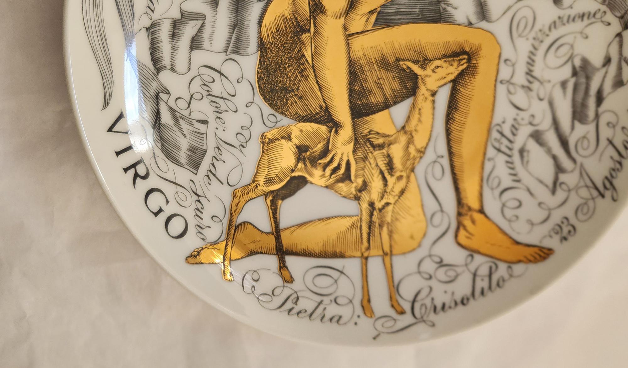 1969 Piero Fornasetti Zodiac Porcelain Plate, Virgo, Made for Corisia In Good Condition For Sale In Downingtown, PA