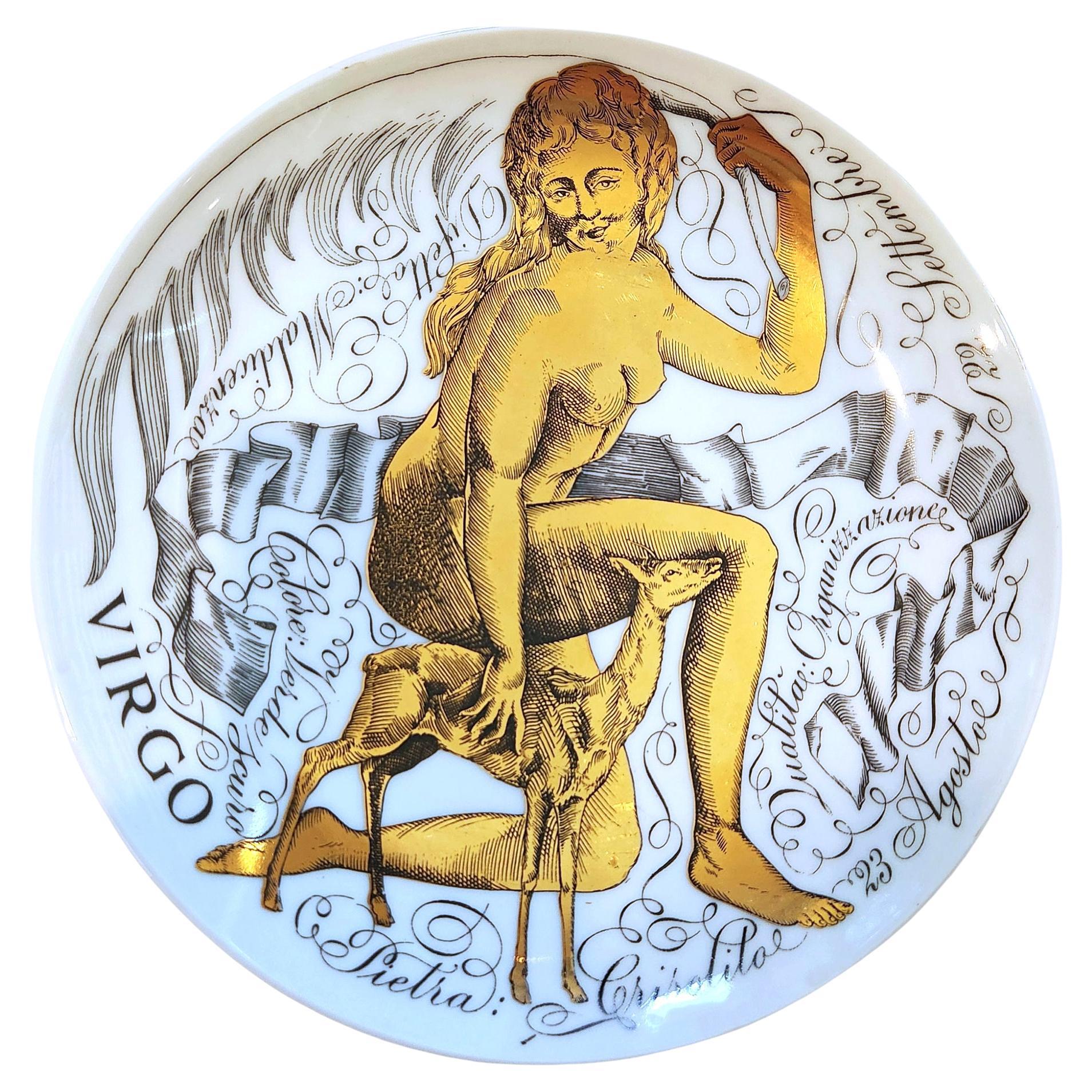 1969 Piero Fornasetti Zodiac Porcelain Plate, Virgo, Made for Corisia For Sale