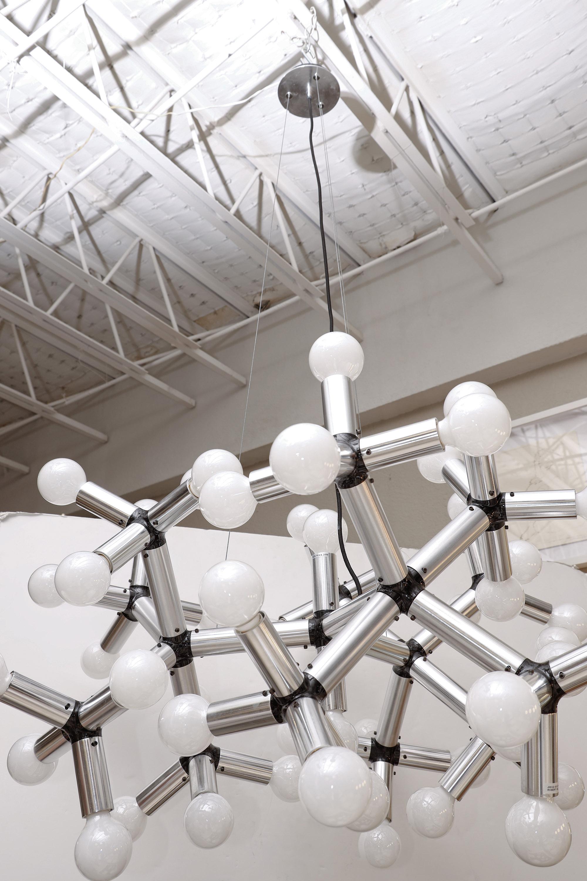 Swiss 1969 Robert Haussman Aluminum Atomic Suspension Light 'Two Available' For Sale