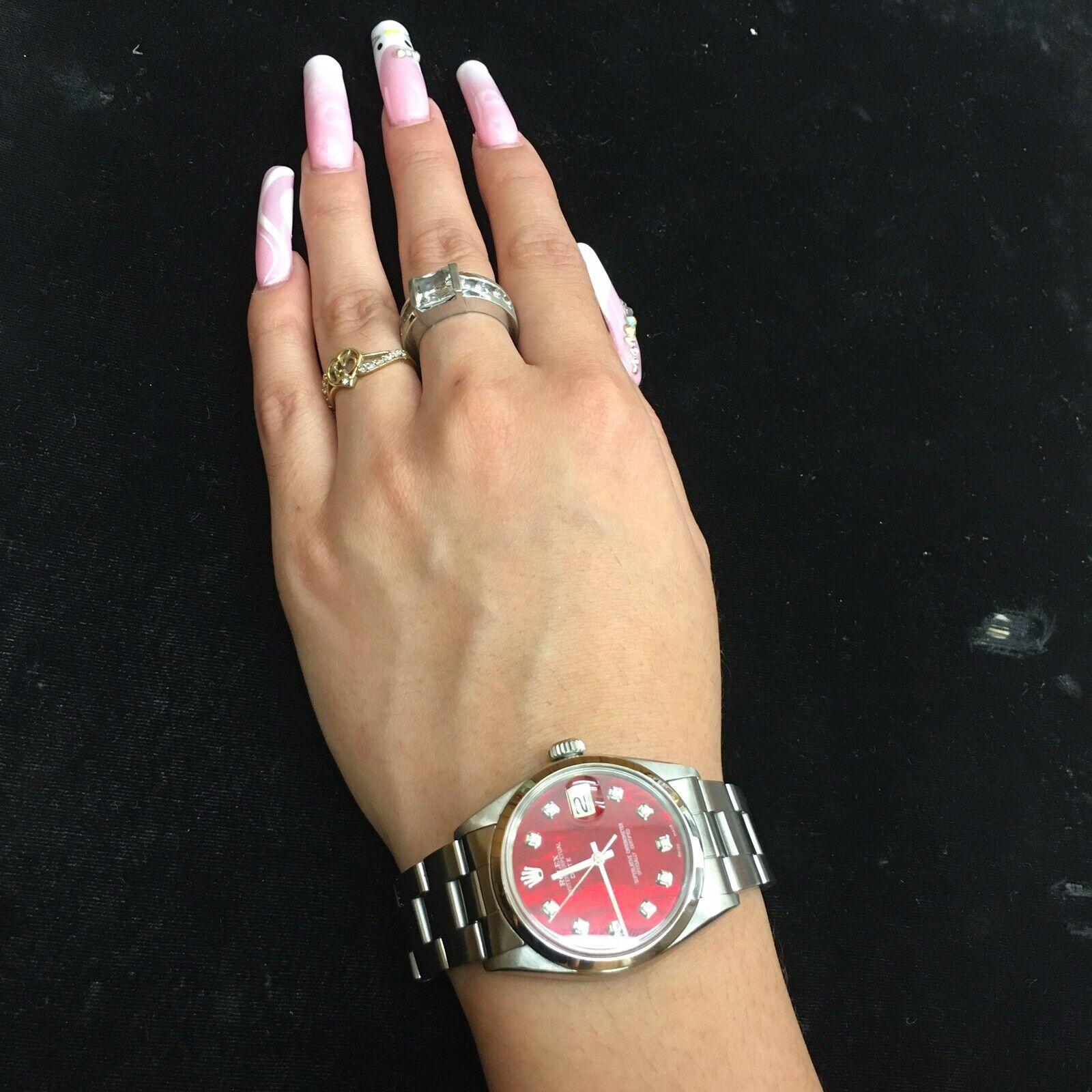1969 Rolex 1500 Edelstahl Date Neiman Marcus Rote Zifferblatt Automatikuhr für Damen oder Herren