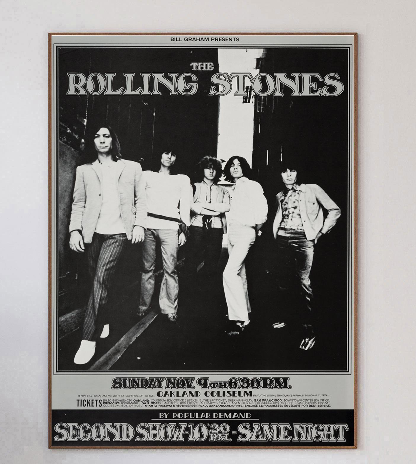 Américain Rolling Stones - Oakland Coliseum - Affiche vintage d'origine, 1969 en vente