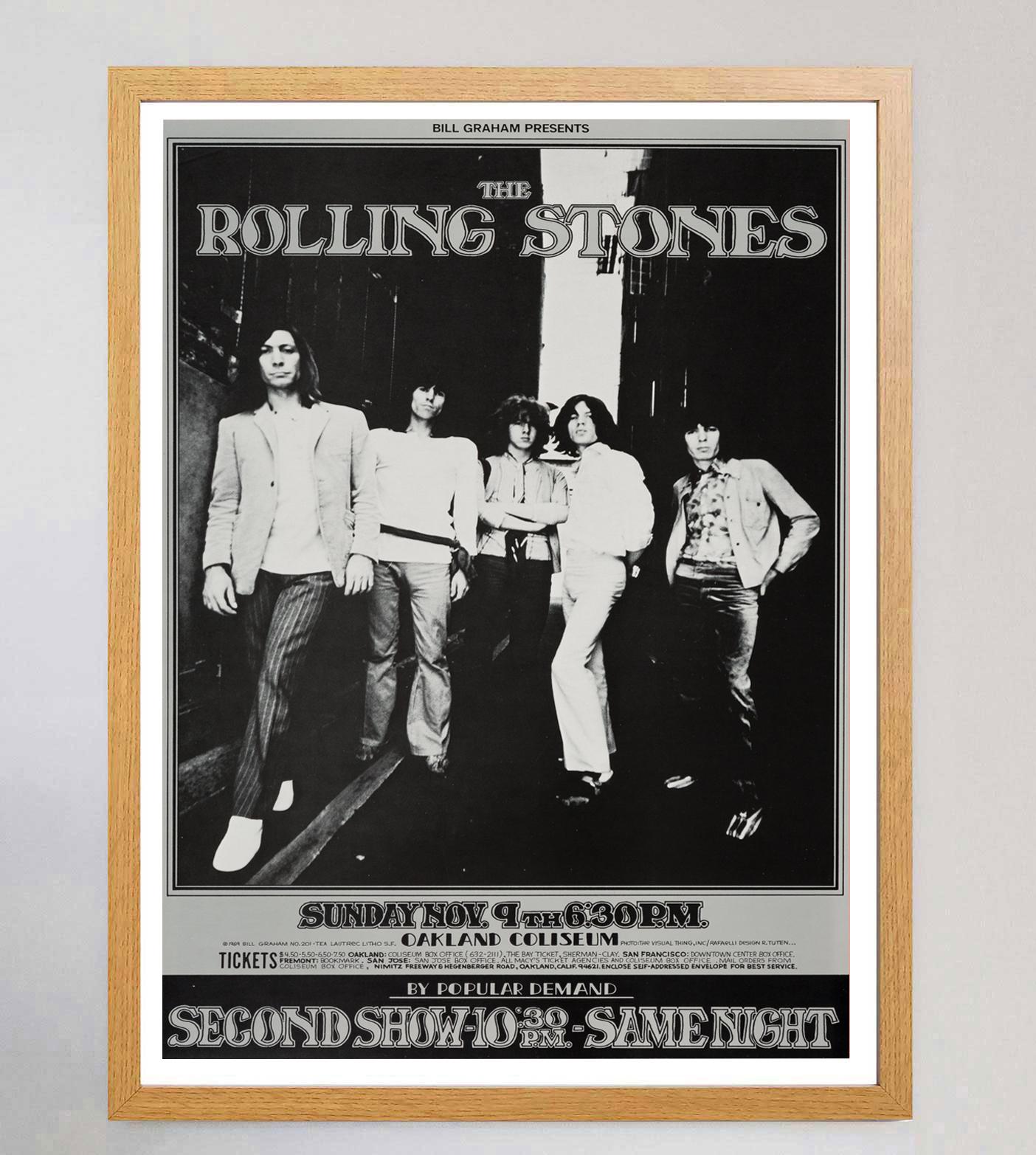 Rolling Stones - Oakland Coliseum - Affiche vintage d'origine, 1969 Bon état - En vente à Winchester, GB