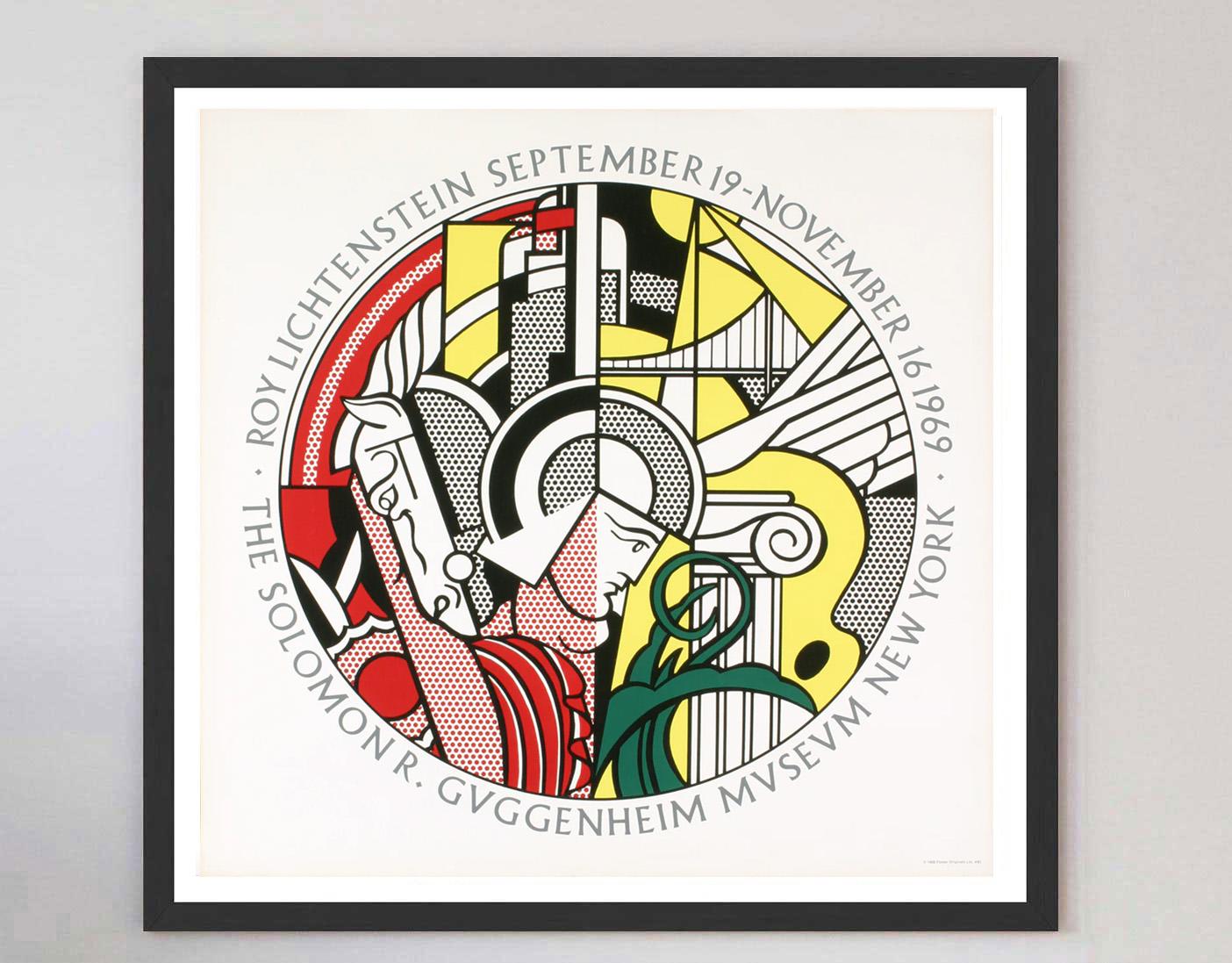 This beautiful poster is for Roy Lichtenstein's exhibition at the iconic Solomon R. Guggenheim Museum in New York in 1969 and features an original artwork by Lichtenstein for the poster itself. This wonderful design is a limited edition screen print