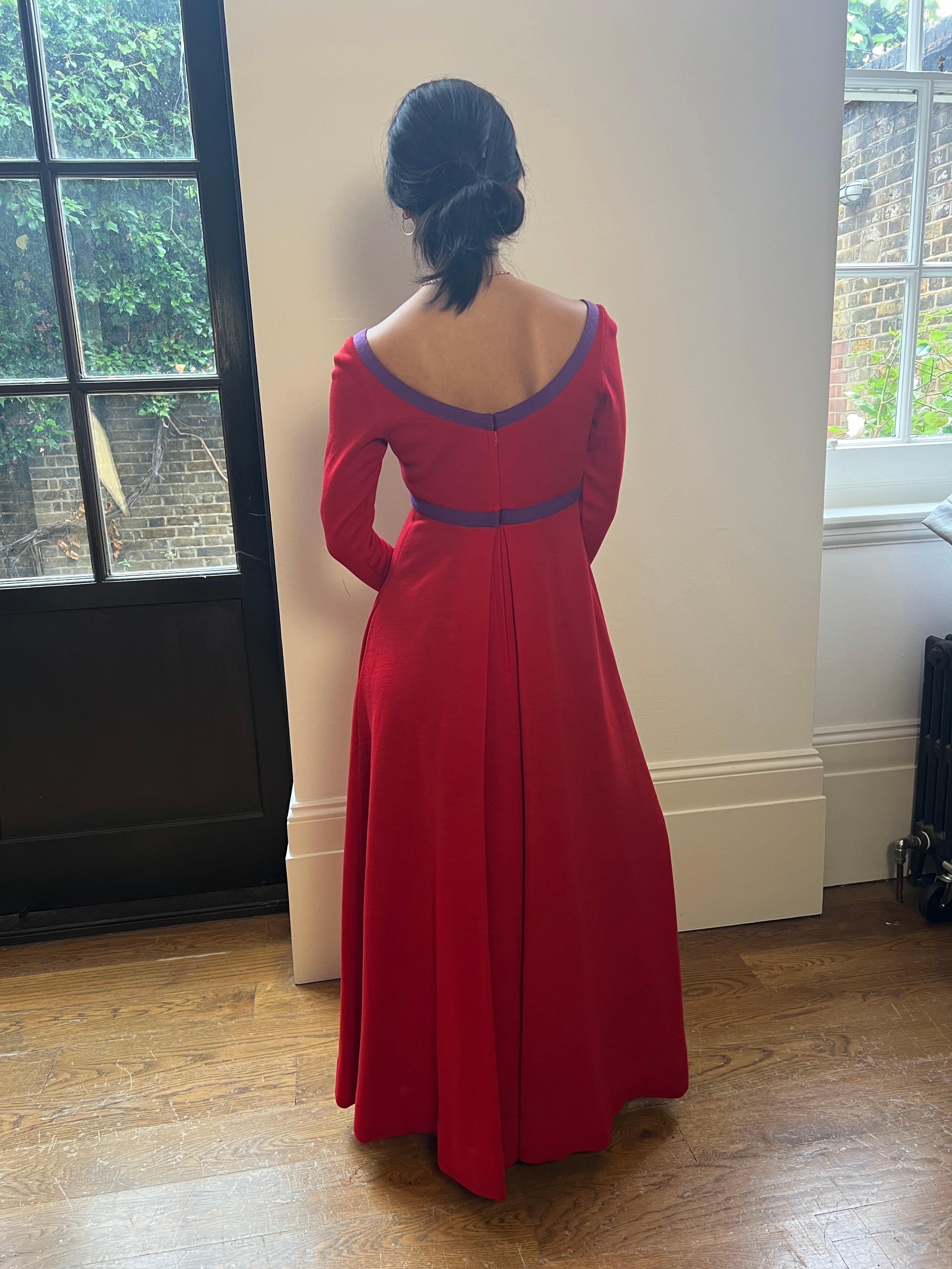 1969 Rudi Gernreich Red and Purple Wool Maxi Dress For Sale 3