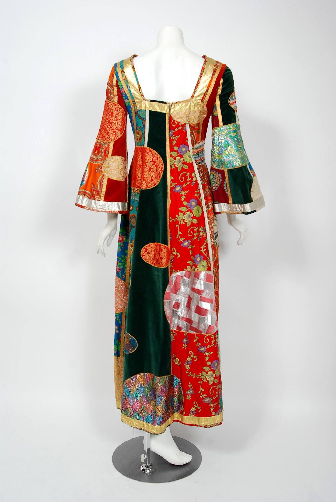 Women's 1969 Giorgio Sant' Angelo Documented Colorful Patchwork Klimt Bohemian Dress