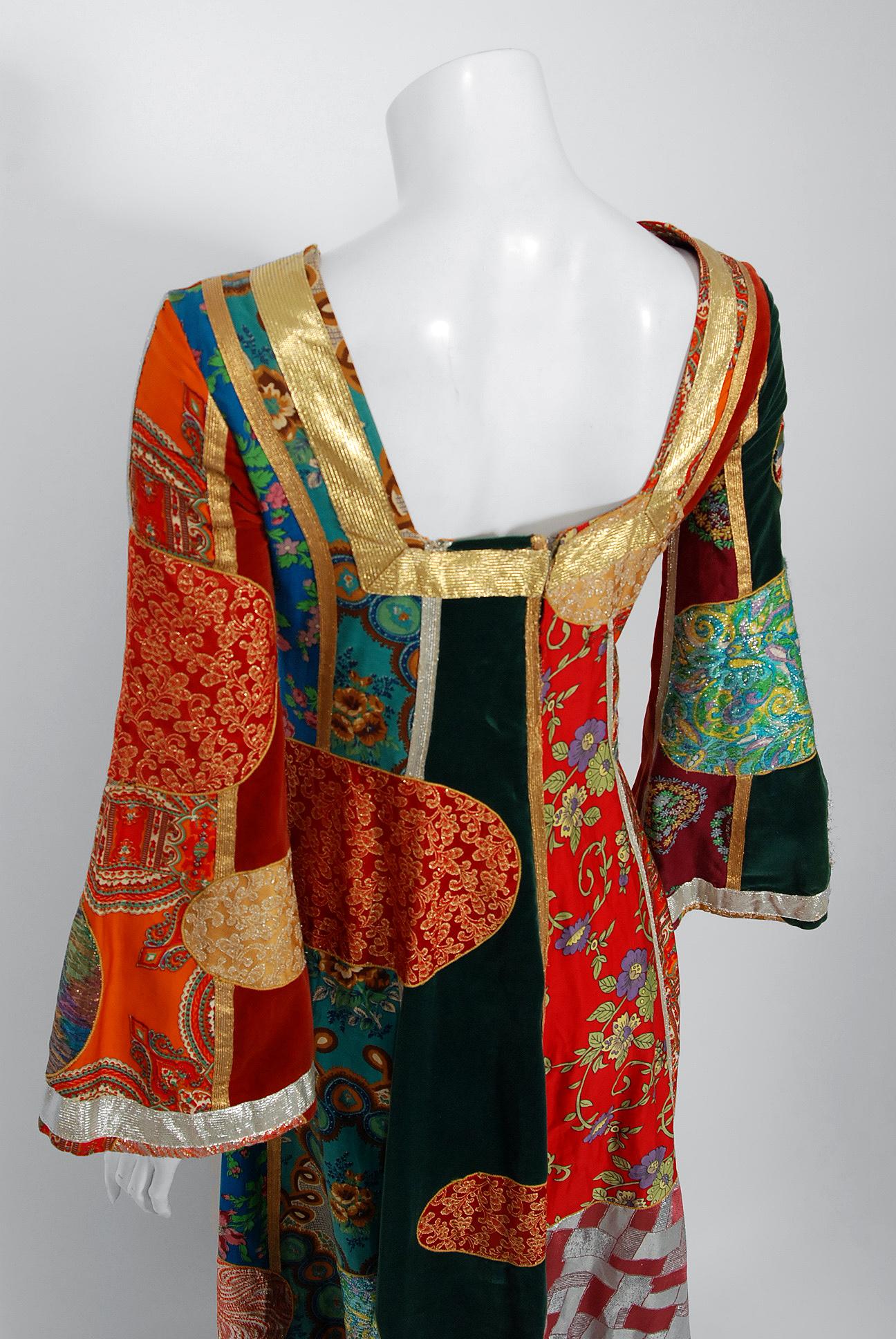 1969 Giorgio Sant' Angelo Documented Colorful Patchwork Klimt Bohemian Dress 1