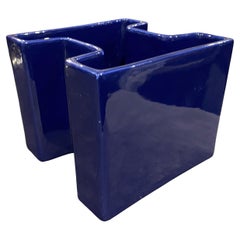 1969 Post Modern Vaso in ceramica blu Vetrochina Design Italiano