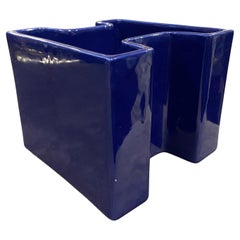 1969 Space Age Blue Vetrochina Ceramic Italian Vase