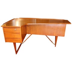 Used 1969 Teak Danish Boomerang Desk by Peter Løvig Nielsen Draws Cabinet Bar Keys