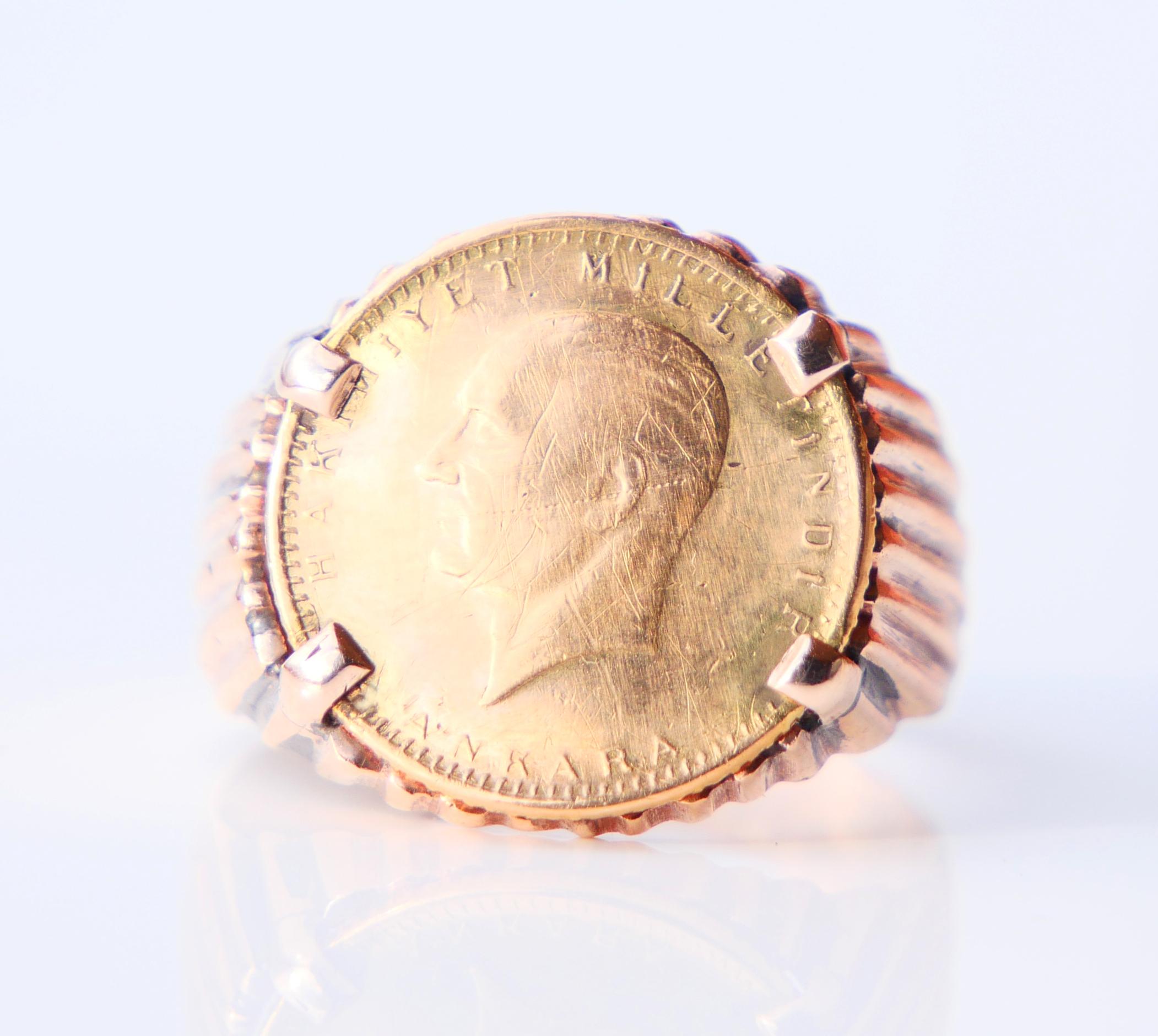 1969 Turkish Coin Unisex Men's Ring 25 Kurush solid 22k & 14k Gold ØUS6.5 /4.6gr For Sale 7