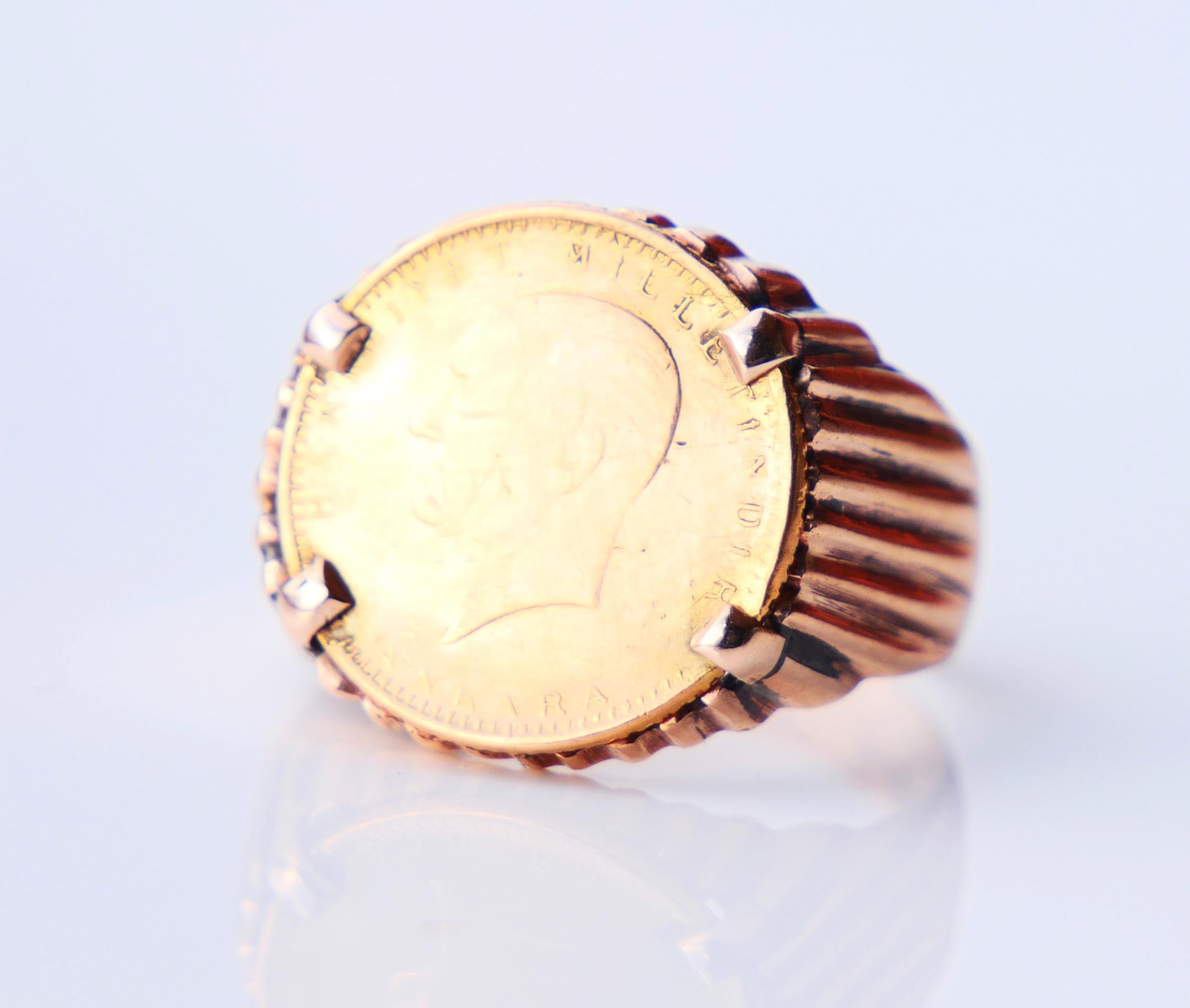 1969 Turkish Coin Unisex Men's Ring 25 Kurush solid 22k & 14k Gold ØUS6.5 /4.6gr For Sale 8