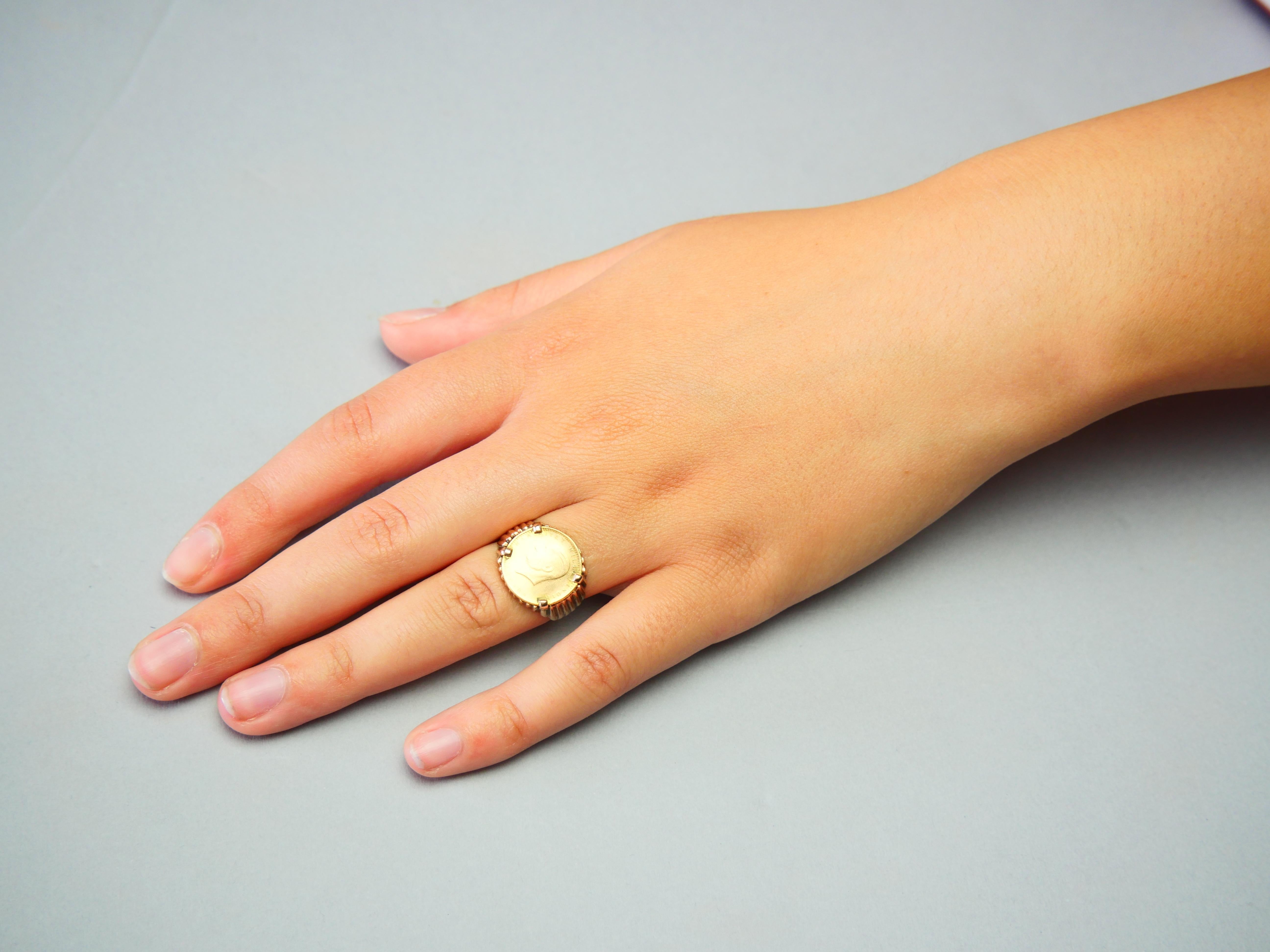 1969 Turkish Coin Unisex Men's Ring 25 Kurush solid 22k & 14k Gold ØUS6.5 /4.6gr For Sale 2