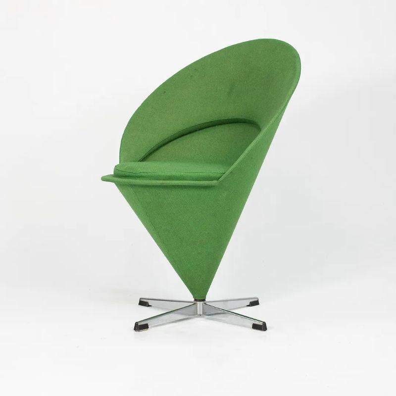 Steel 1969 Verner Panton Cone Chair Green Fabric Made in Denmark for Plus-Linje Vitra For Sale