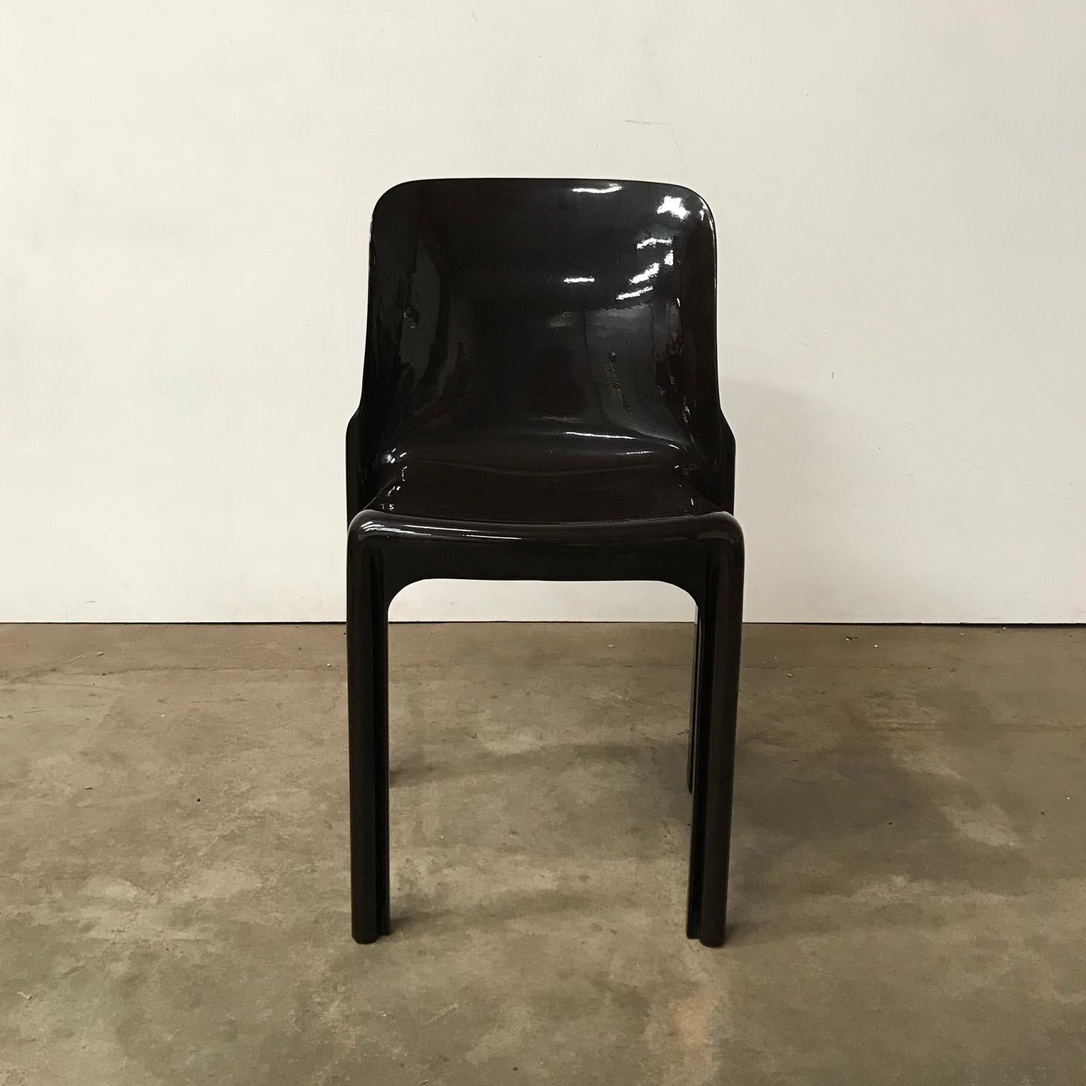 Plastic 1969, Vico Magistretti for Artemide, Set of Two Dark Brown Selene Chairs