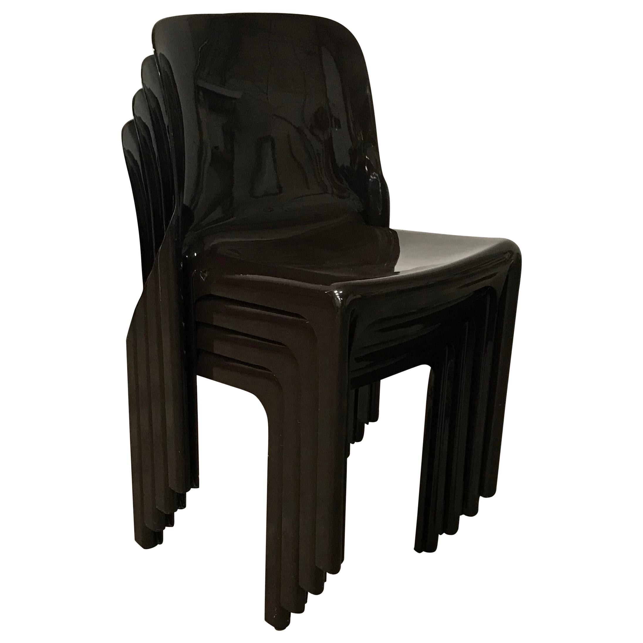 1969, Vico Magistretti for Artemide, Set of Two Dark Brown Selene Chairs