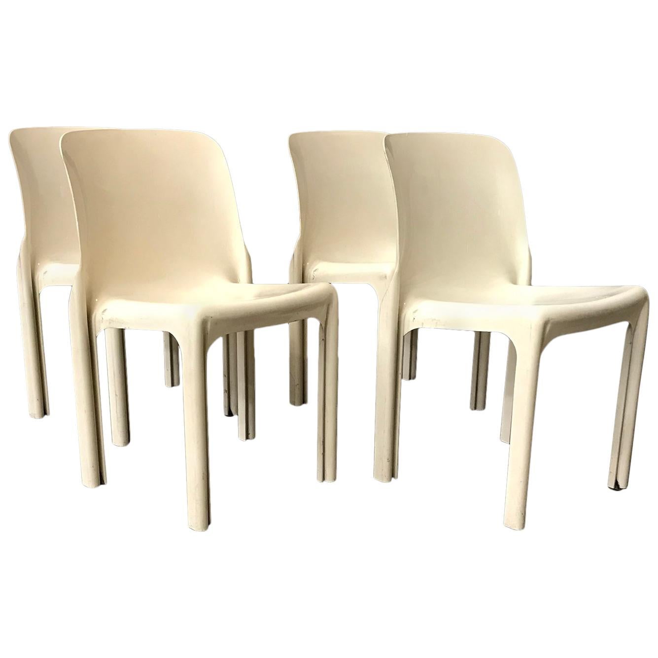 1969, Vico Magistretti for Artemide, Set of Four White Selene Chairs For Sale