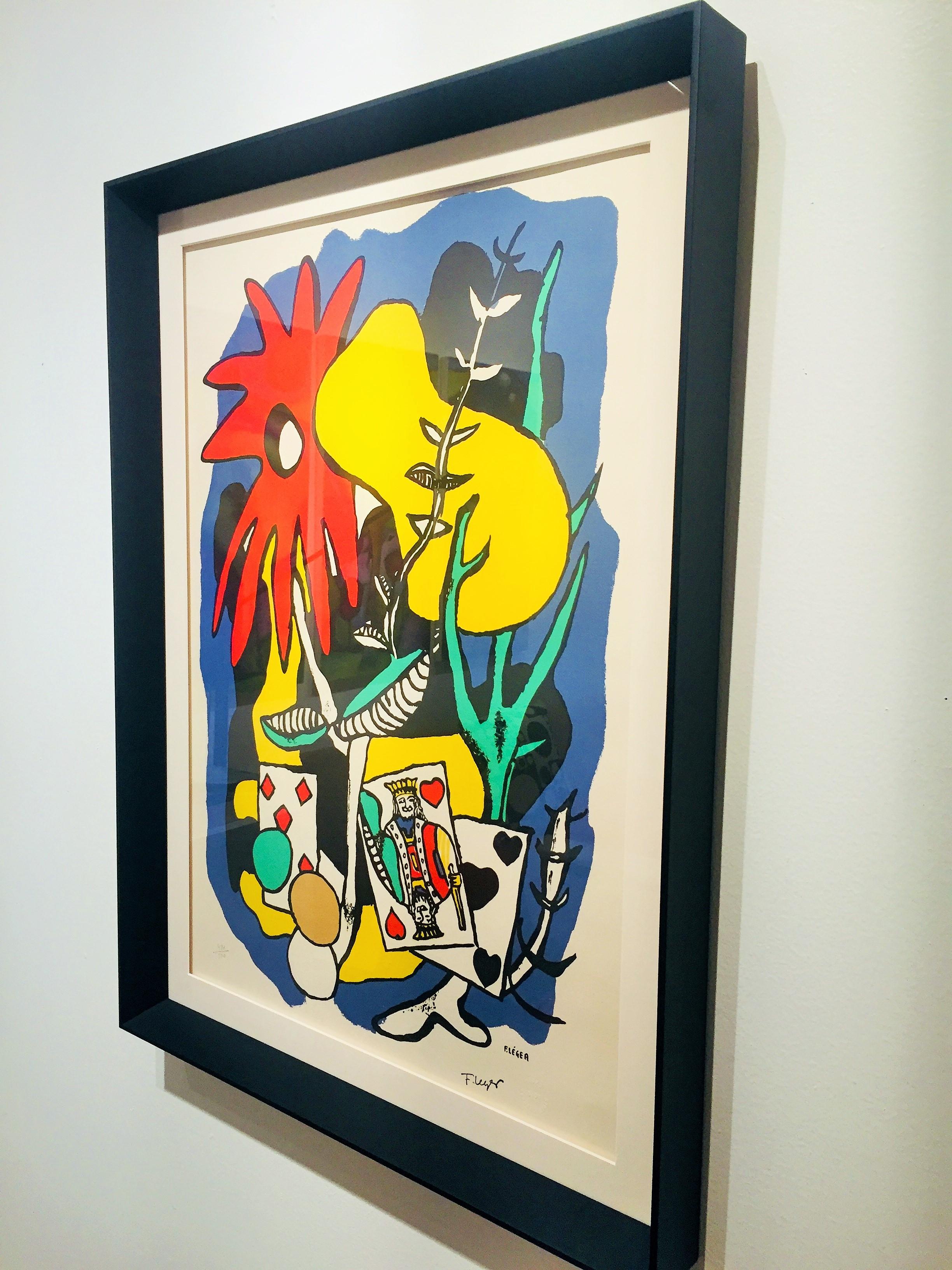 Fernand Leger lithograph is newly framed in archival with archival glass. Frame is black and stands two inches above glass. Lithograph is numbered 481/500 and is stamped 
