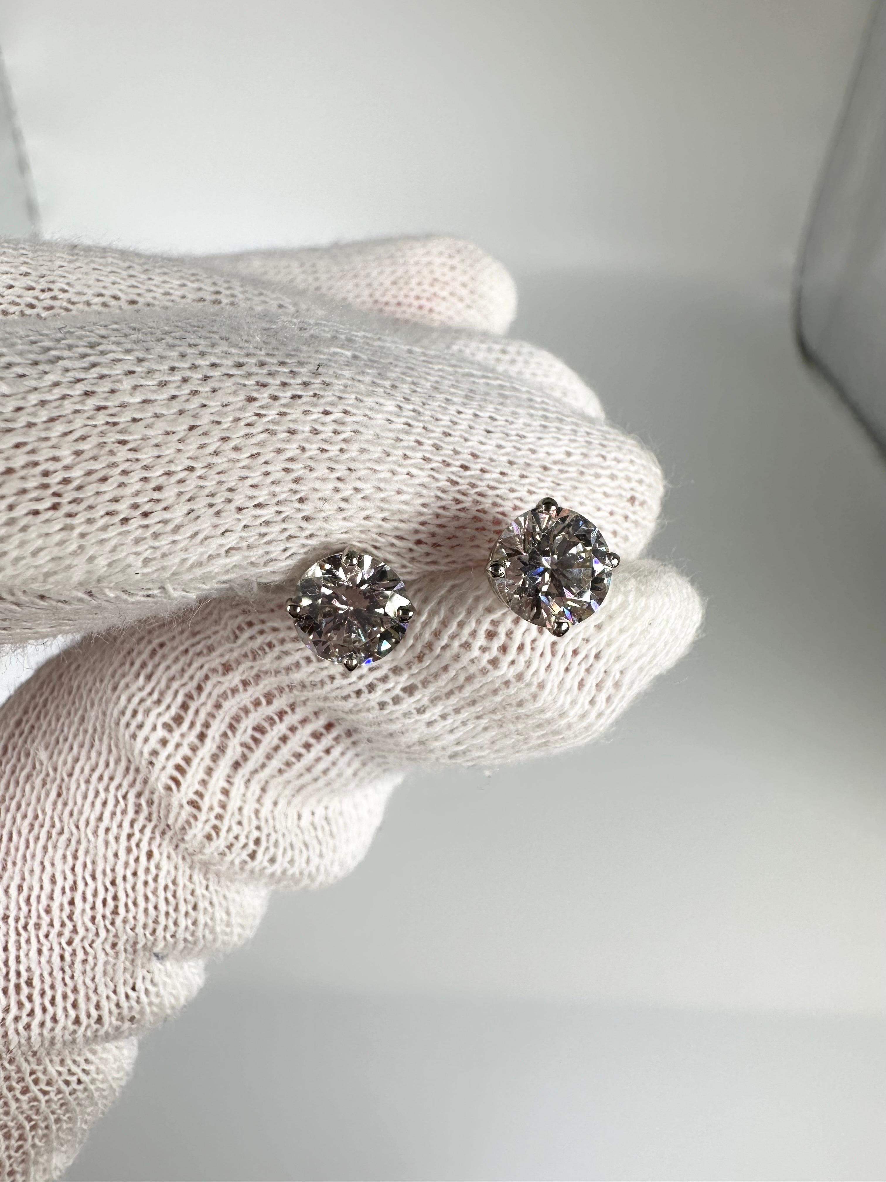 Women's or Men's 1.96ct diamond stud earrings 14KT white gold For Sale