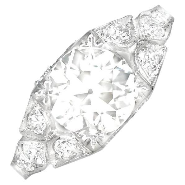 2.84ct Old Euro Diamond Engagement Ring, VS1 Clarity, Platinum For Sale