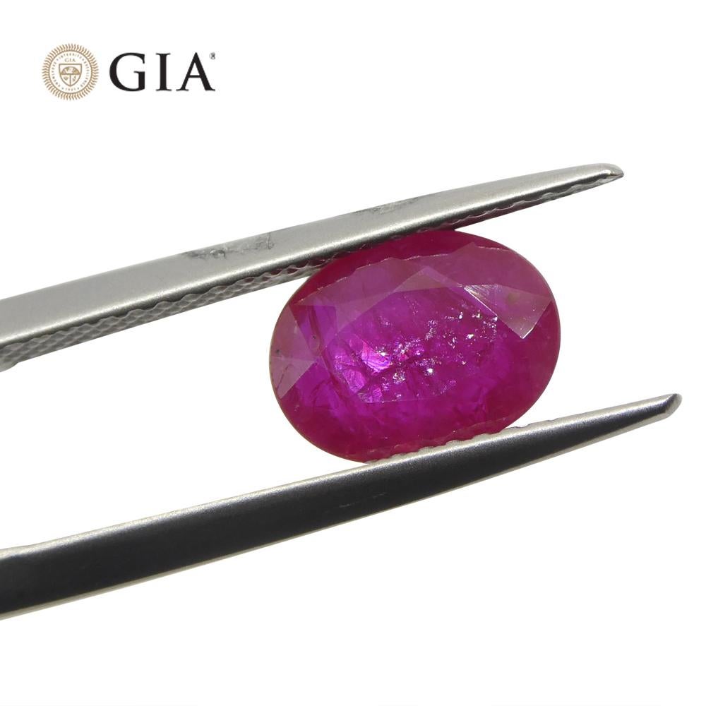 1.96ct Oval Purplish Red Ruby GIA Certified Mozambique In New Condition For Sale In Toronto, Ontario