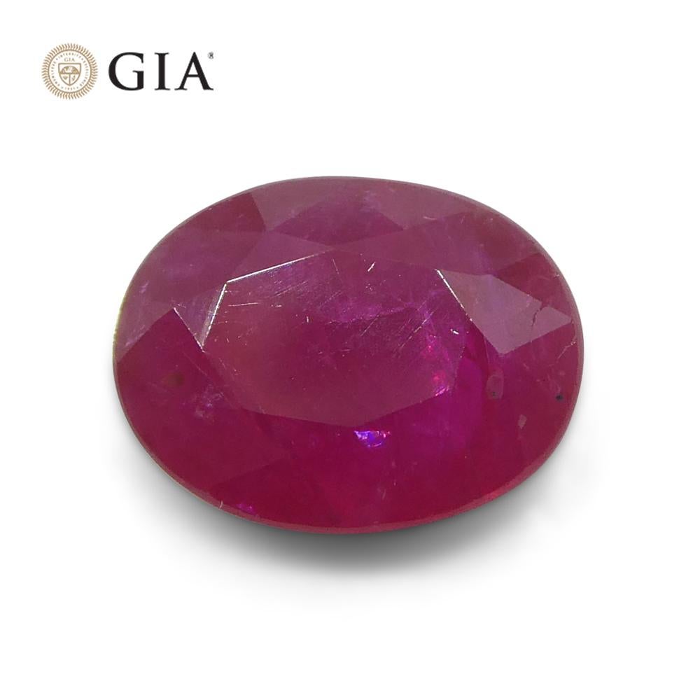 Women's or Men's 1.96ct Oval Purplish Red Ruby GIA Certified Mozambique For Sale