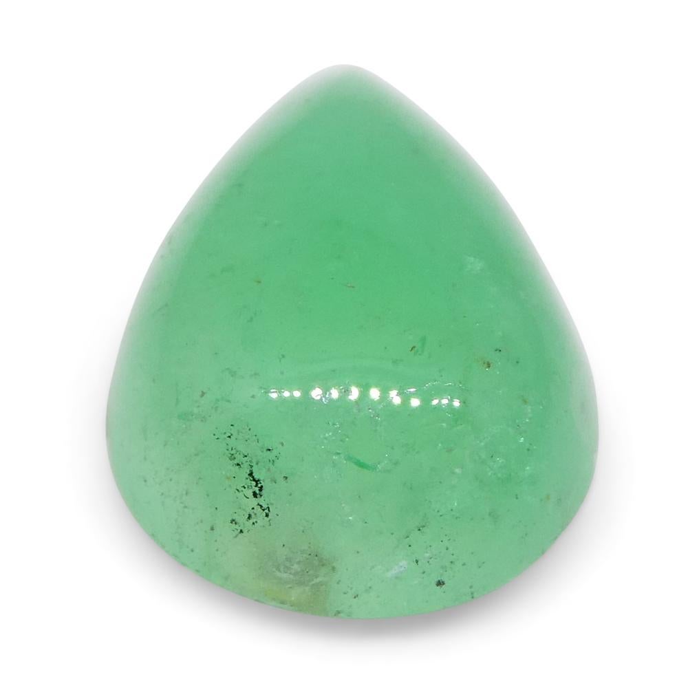 Women's or Men's 1.96ct Pear Cabochon Green Emerald from Colombia For Sale