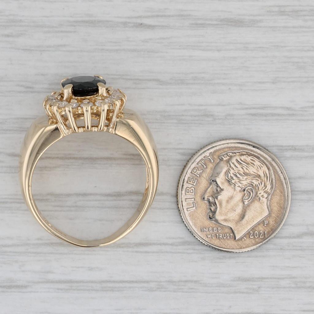 Bague halo de saphirs bleus de 1,96 carat et diamants en or jaune 14 carats, taille 7,75 en vente 3