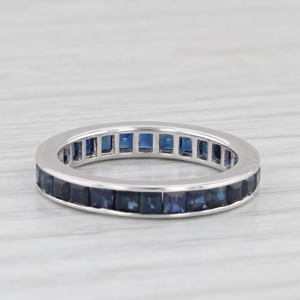 Square Cut 1.96ctw Blue Sapphire Eternity Band 18K White Gold Wedding Stackable Ring