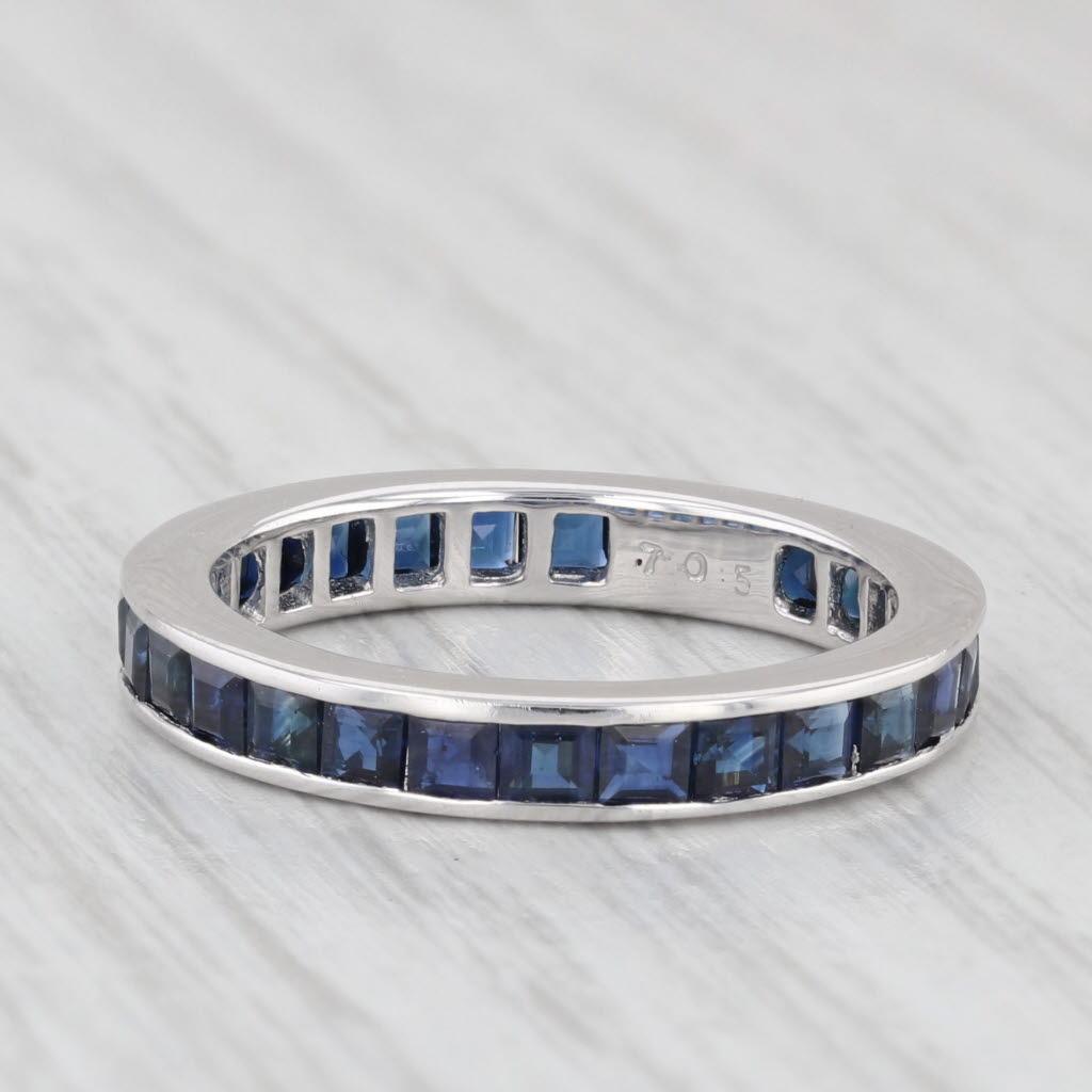 1.96ctw Blue Sapphire Eternity Band 18K White Gold Wedding Stackable Ring 1