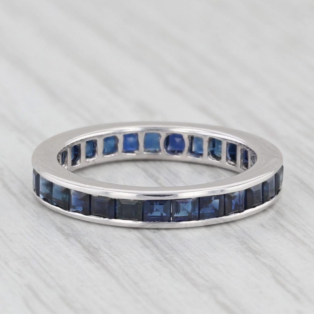 1.96ctw Blue Sapphire Eternity Band 18K White Gold Wedding Stackable Ring 2