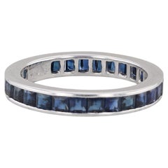 1.96ctw Blue Sapphire Eternity Band 18K White Gold Wedding Stackable Ring