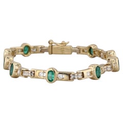 1.96ctw Emerald Diamond Bar Link Bracelet 18k Yellow Gold 6.5"