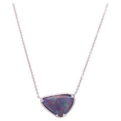 1.96ctw Natural Australian Black Opal Pendant Set in 18k White Gold