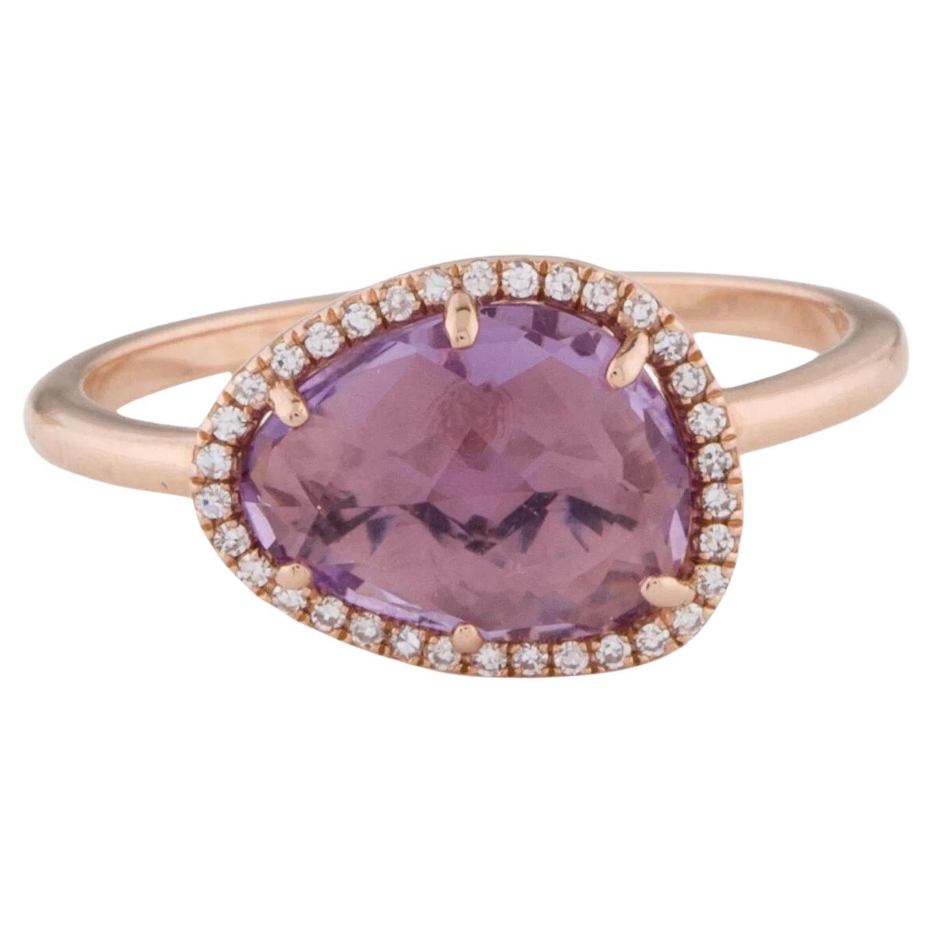 1.97 Carat Amethyst & Diamond Rose Gold Ring For Sale