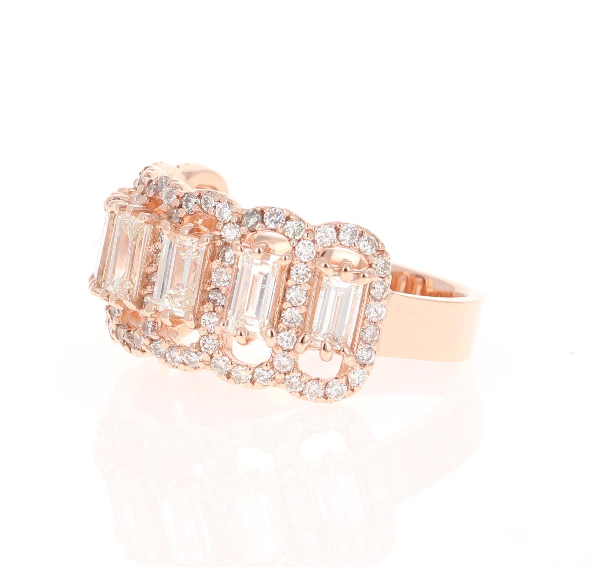 Modern 1.97 Carat Baguette and Round Cut Diamond Band 14 Karat Rose Gold For Sale
