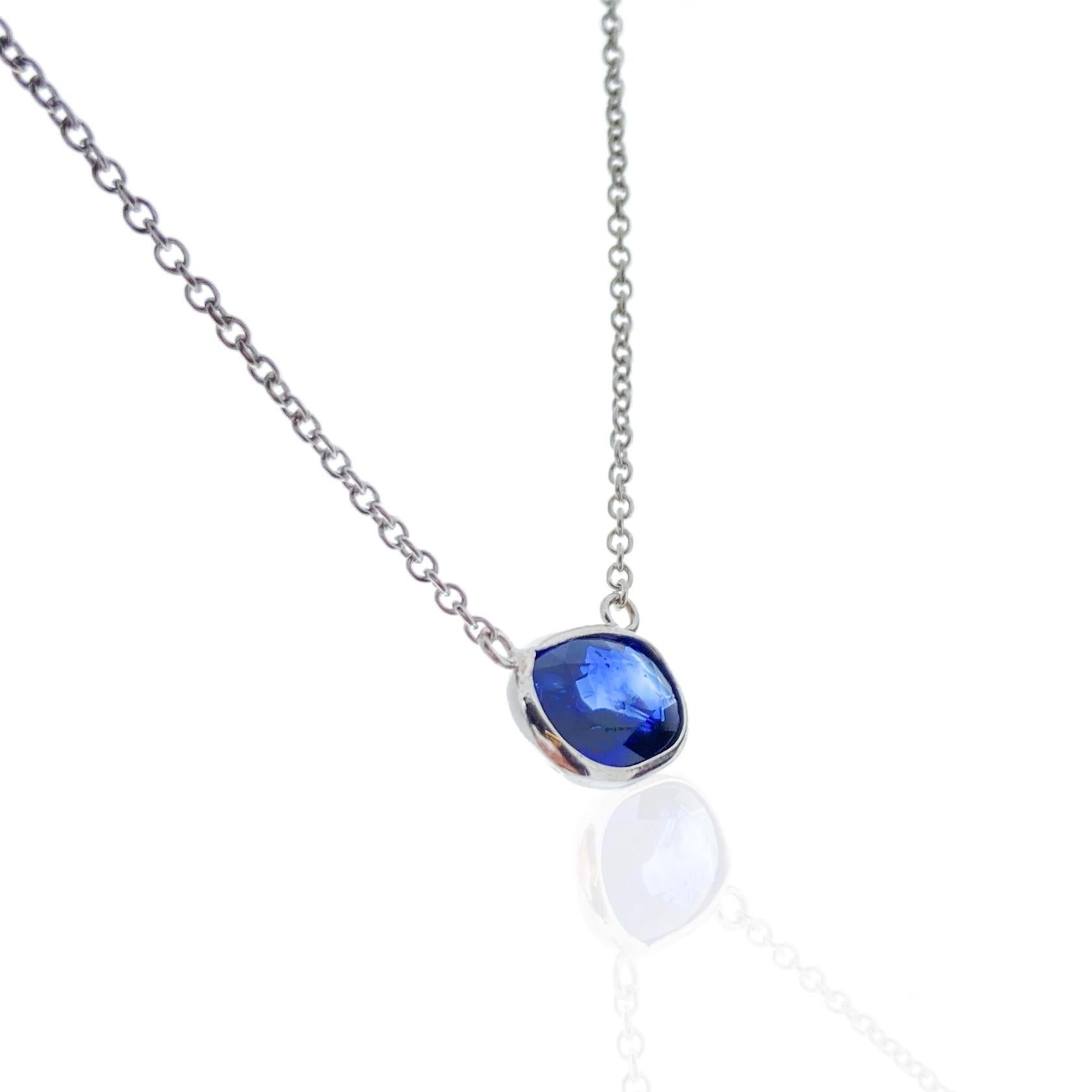 Contemporary 1.97 Carat Blue Oval Sapphire Fashion Necklaces In 14K White Gold  For Sale