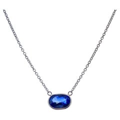 1.97 Carat Blue Oval Sapphire Fashion Necklaces In 14K White Gold 