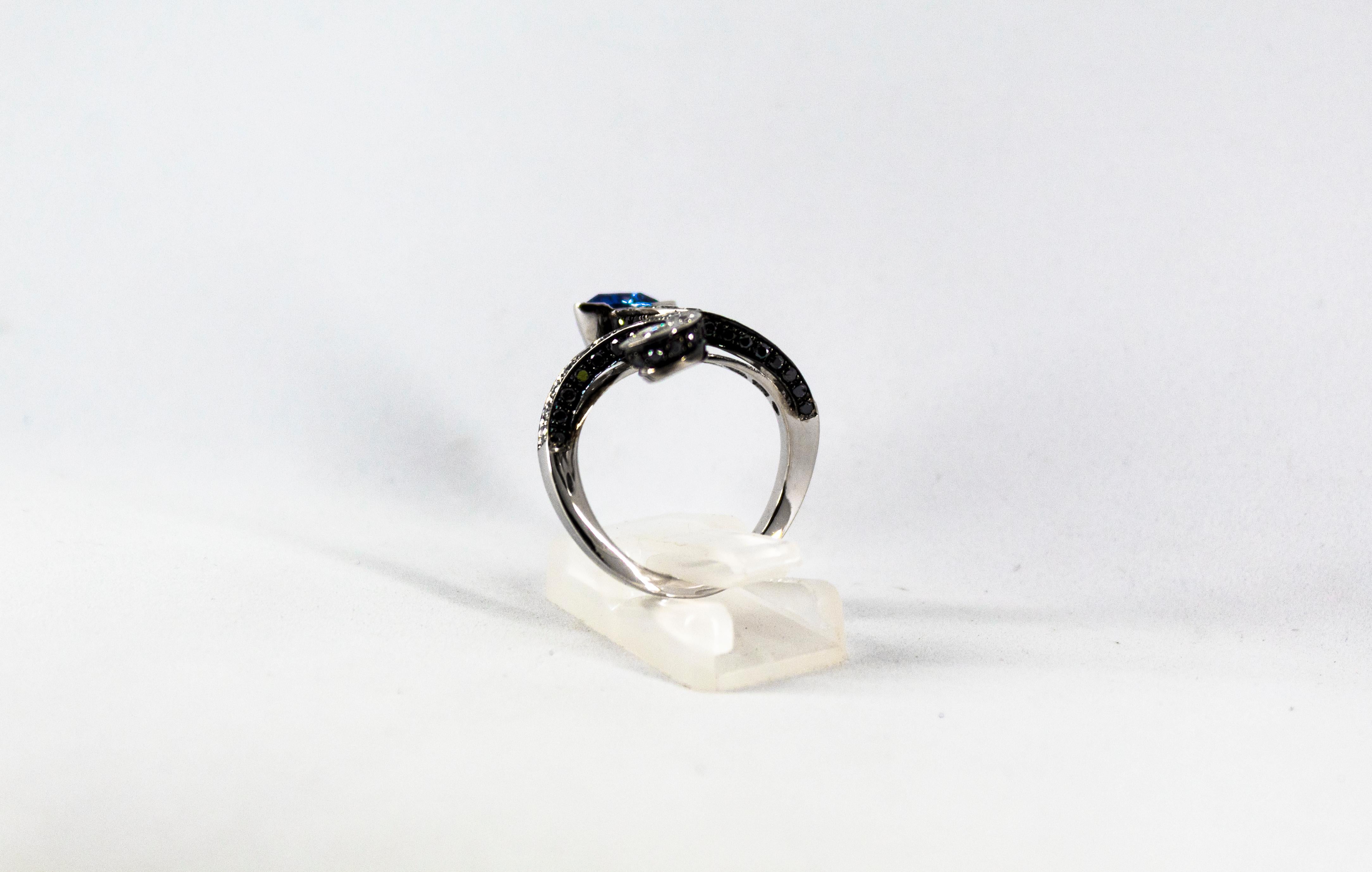 1.97 Carat Blue Sapphire 1.36 Carat White Black Diamond White Gold 