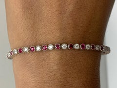 1.97 Carat Brilliant Cut Ruby and Diamond Tennis Bracelet in 14K White Gold