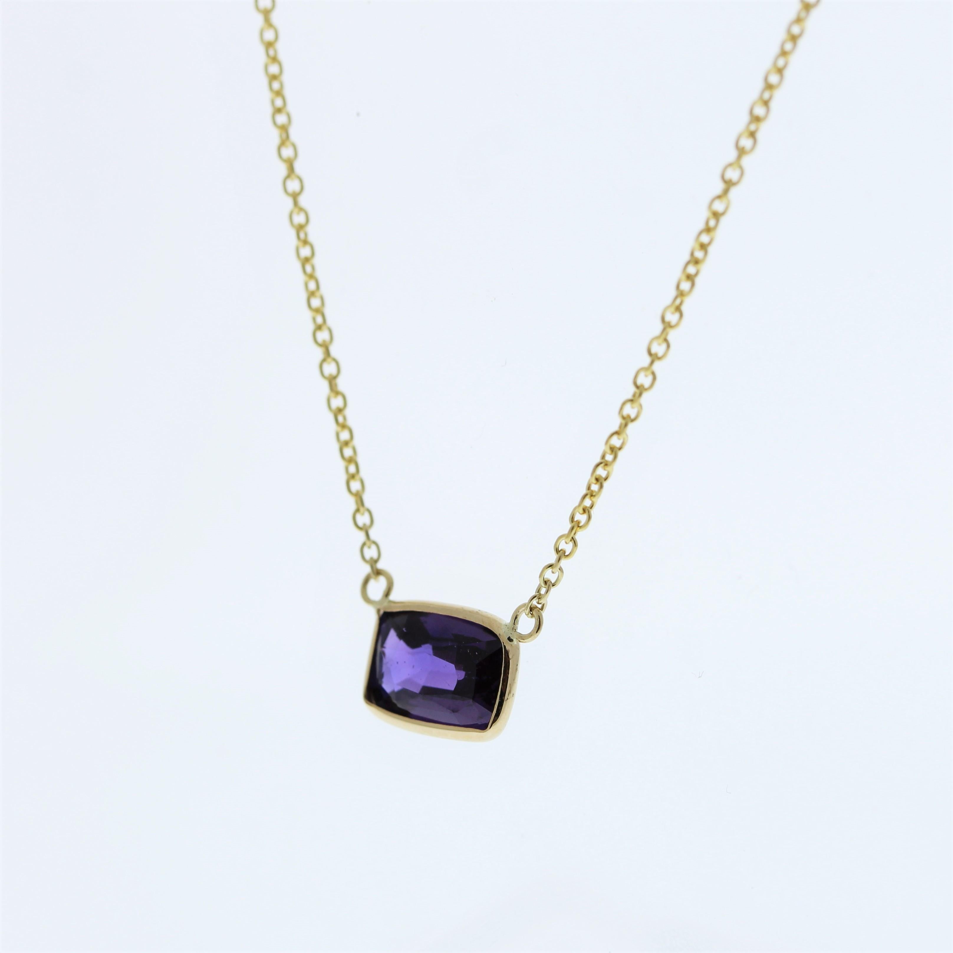 Cushion Cut 1.97 Carat Cushion Sapphire Purple Fashion Necklaces In 14k Yellow Gold For Sale