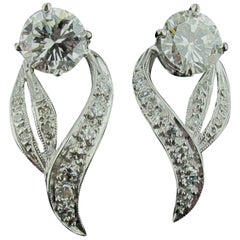 1.97 Carat Diamond Earrings in a Ribbon-Drop Design in 14 Karat White Gold