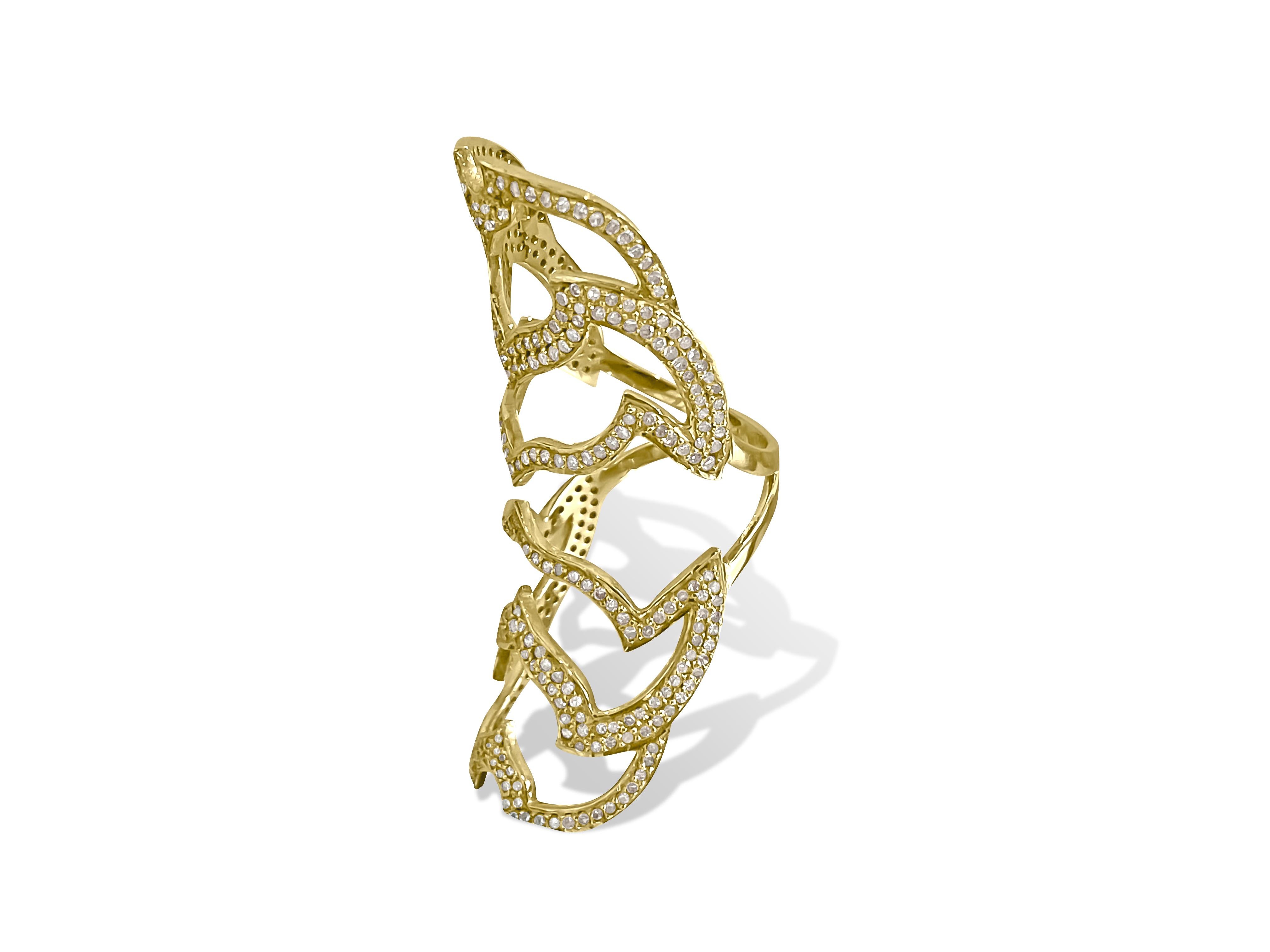 Crafted in 18K yellow gold, this exquisite ring boasts a total carat weight of 1.97 carats of 100% natural earth-mined diamonds, featuring VS-SI clarity and G-H color. With its contemporary design and elegant appeal, this cocktail ring is the