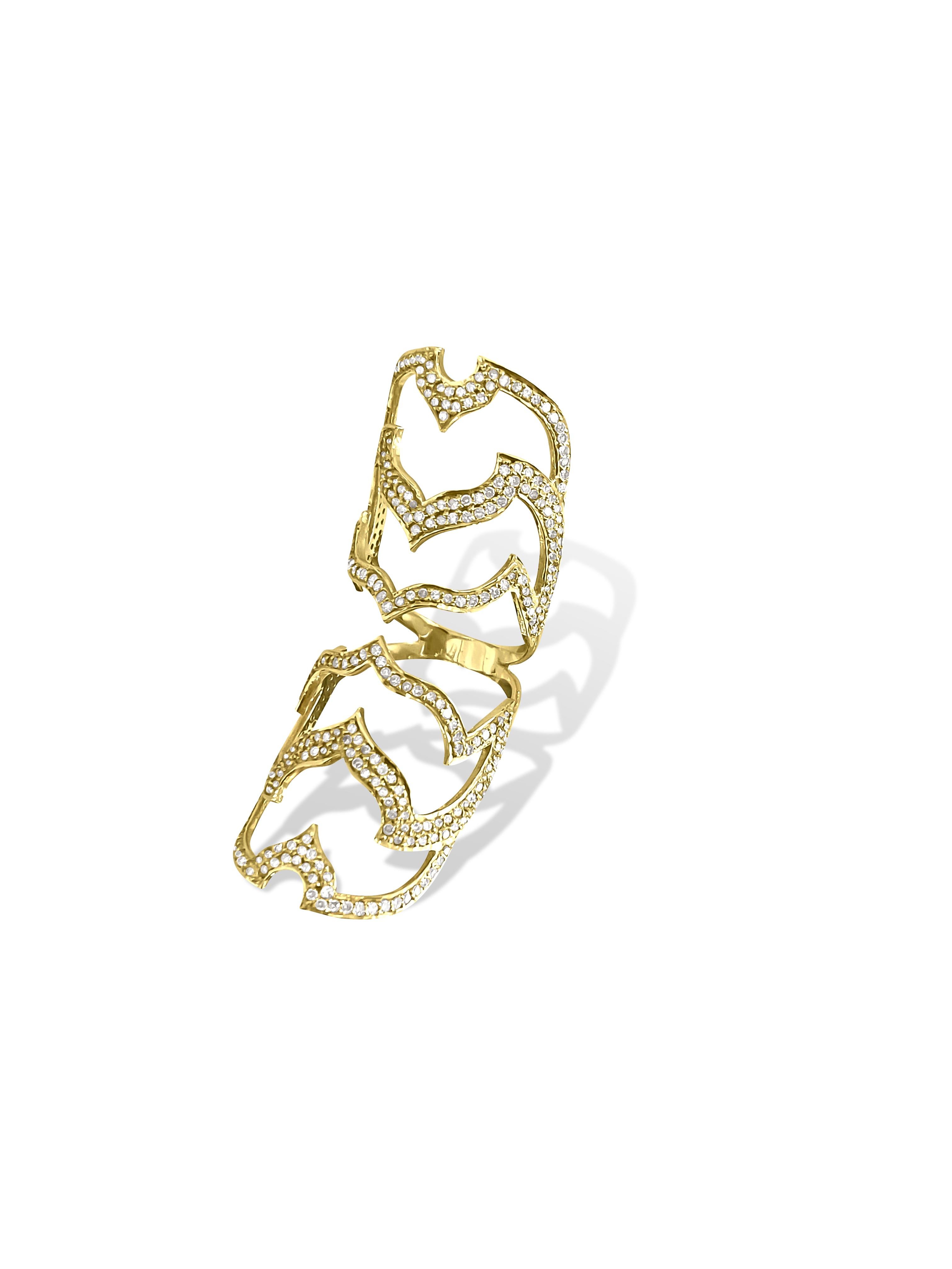 1,97 Karat Diamant Gold Fancy Long Finger Ring (Edwardian) im Angebot