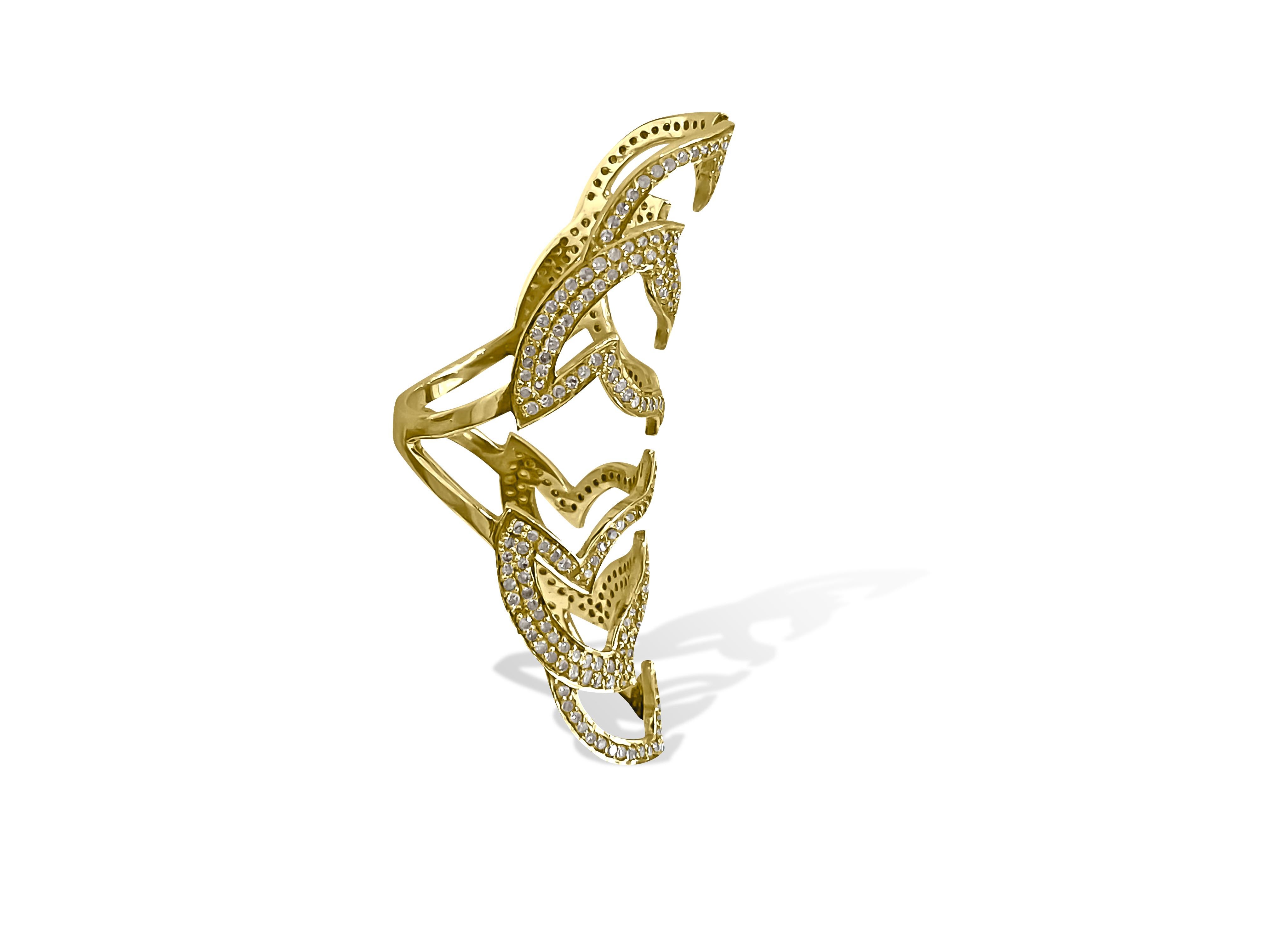 1.97 Carat Diamond Gold Fancy Long Finger Ring In Excellent Condition For Sale In Miami, FL