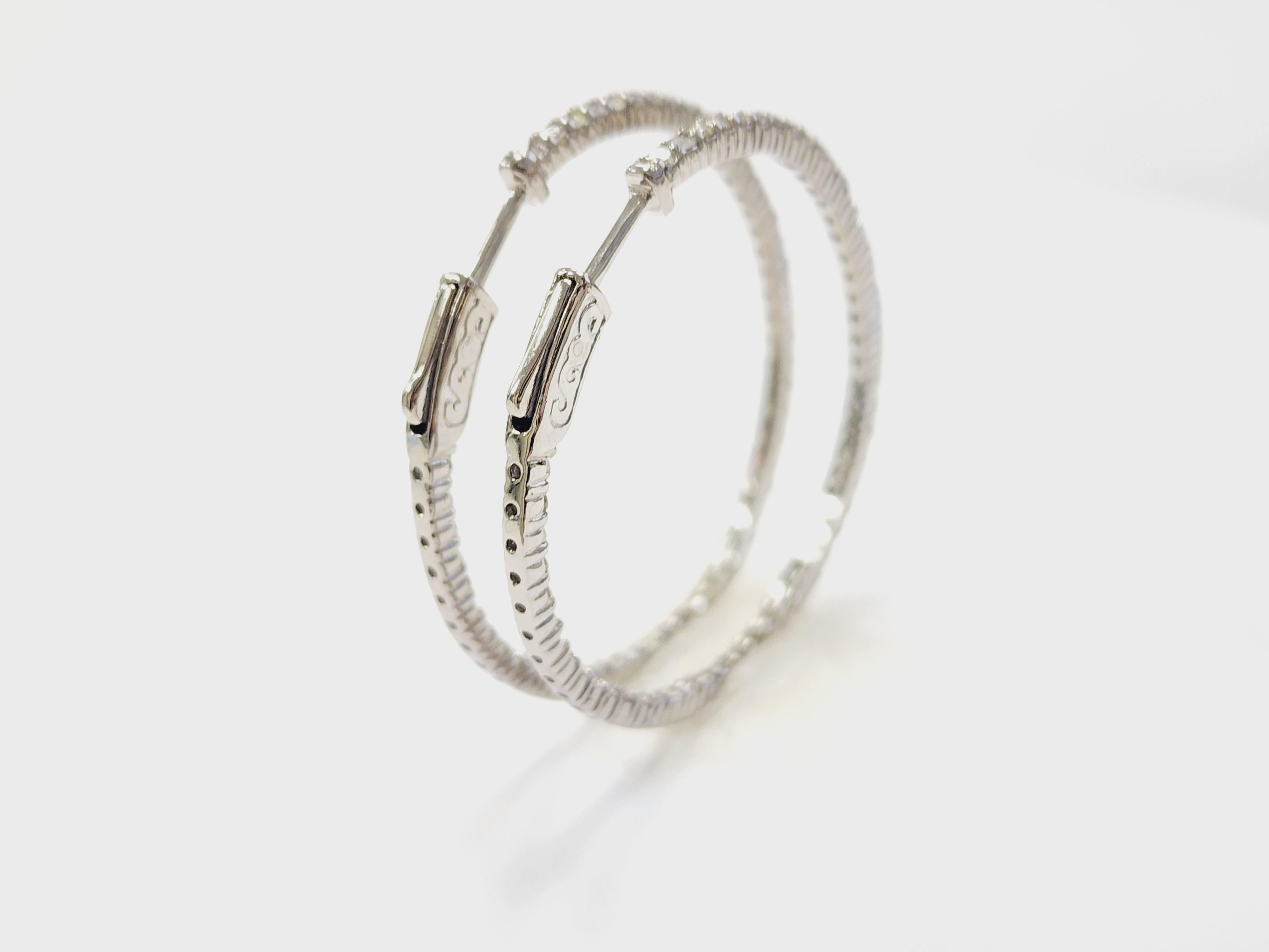 1.97 Carat Natural Diamond Hoops Earrings 14 Karat White Gold 6