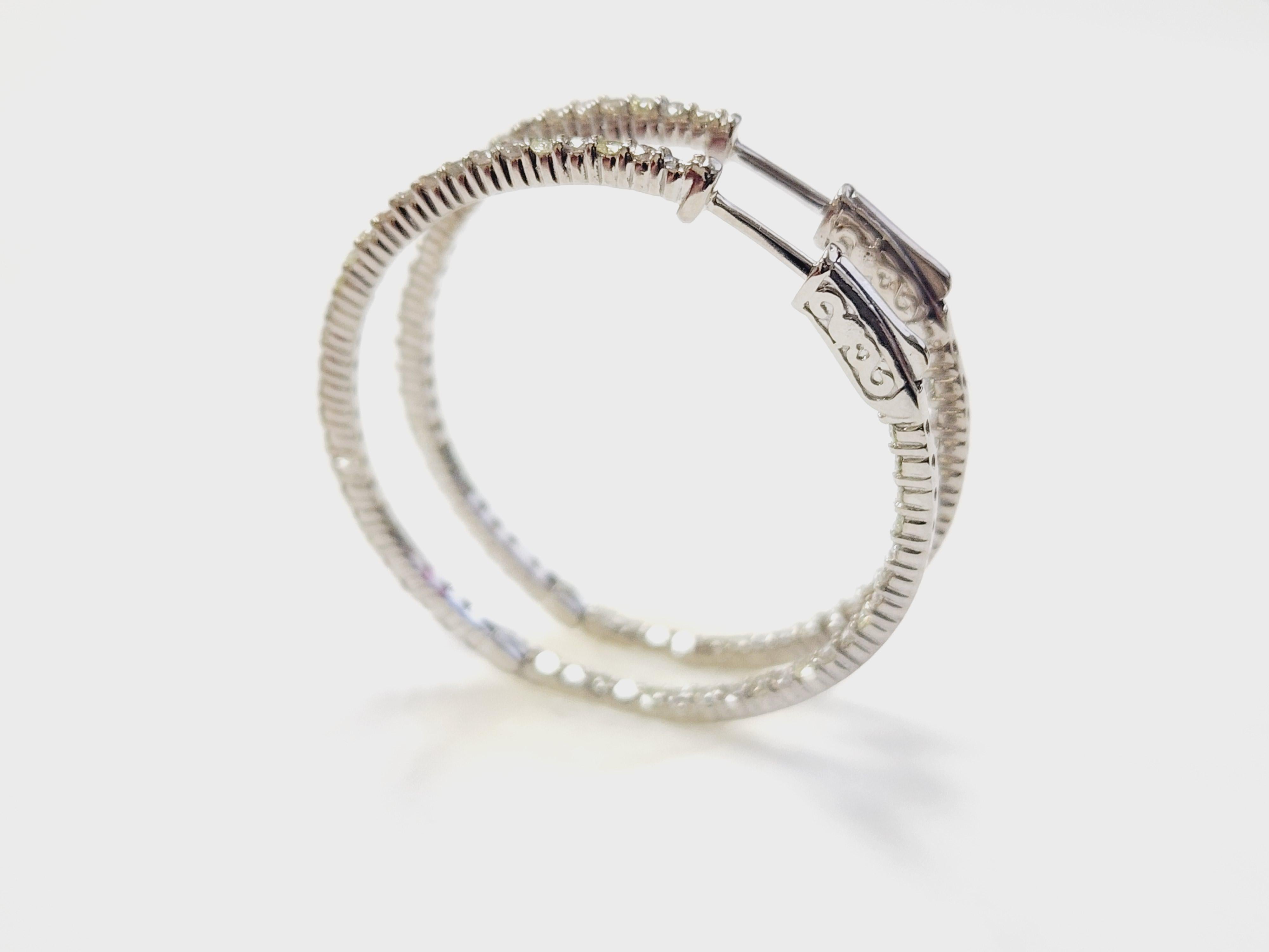 1.97 Carat Natural Diamond Hoops Earrings 14 Karat White Gold 8